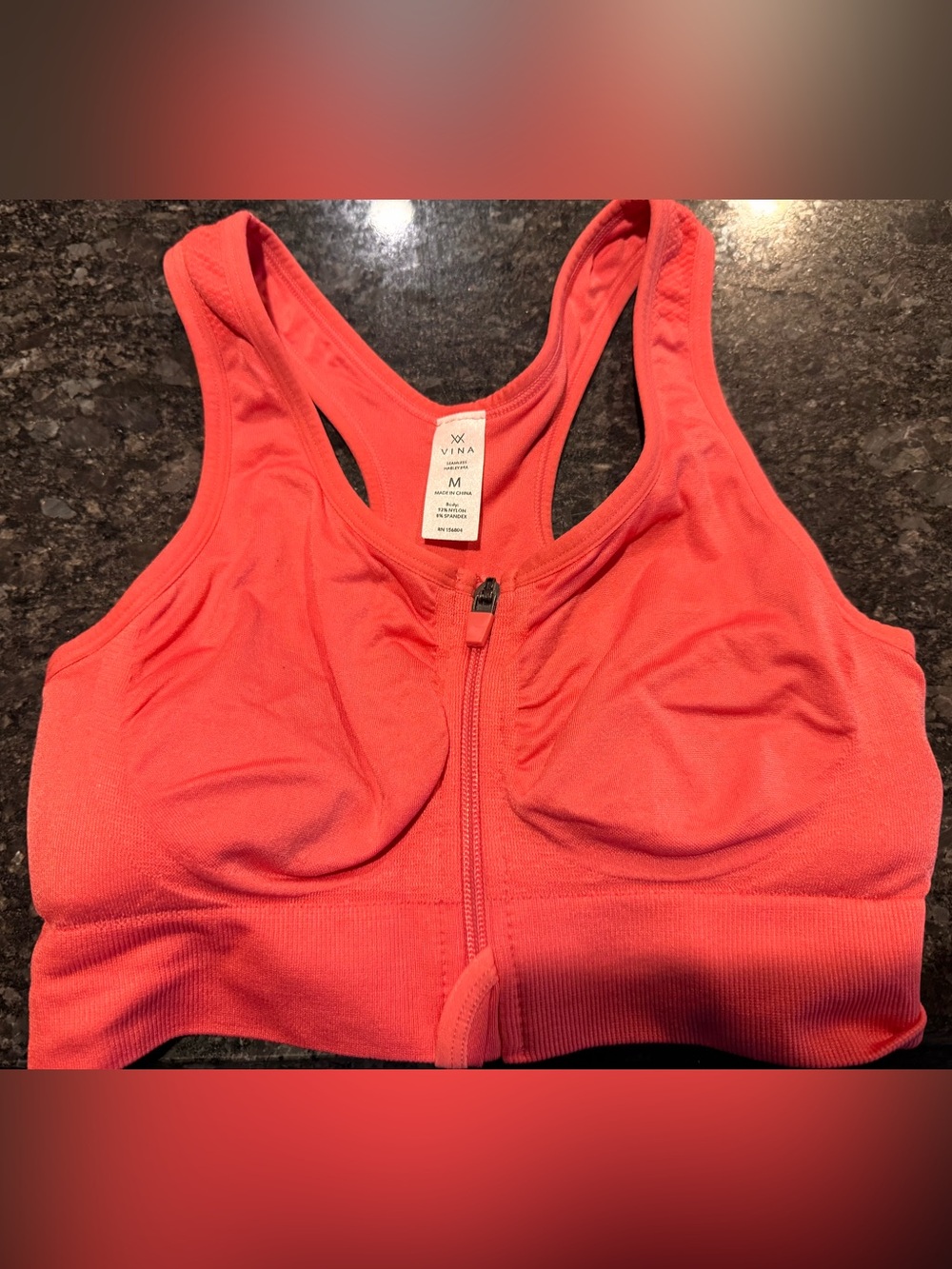 Vina Coral Zip-Front Racerback Sports Bra
